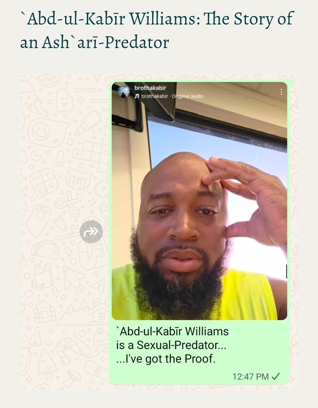 `Abd-ul-Kabīr Williams: The Story of an Ash`arī-Predator