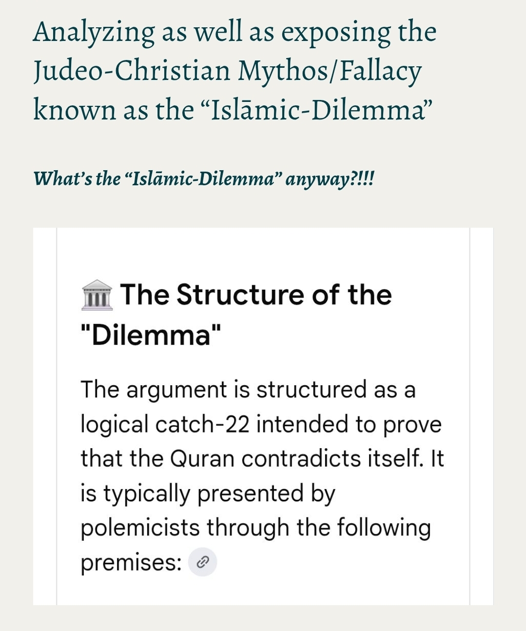 Analyzing as well as exposing the Judeo-Christian Mythos/Fallacy known as the “Islāmic-Dilemma”